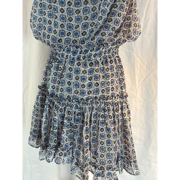 NWT MISA Blouson Dress Balloon Sleeve Tiered Ruffle Skirt Boho Blues - Picture 8 of 11